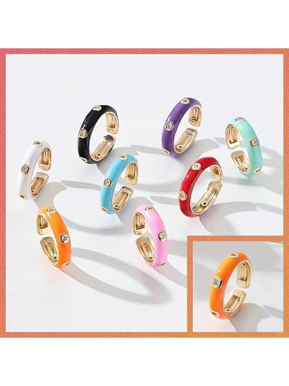 Thin Enamel and Copper Adjustable Stackable Ring #1210